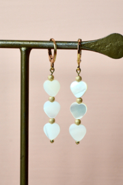 Triple Heart Schelp Oorbellen - Gold Plated