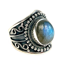 Tribal Oval Labradorite Ring Sterling Silver