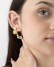 Solana Gemstone Hoops Earrings - Stainless Steel Gold