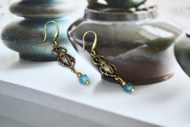 Brass Beetle Earrings Blue