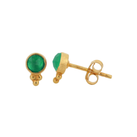 Green Onyx 3-Dots Studs Gold Vermeil Oorstekers