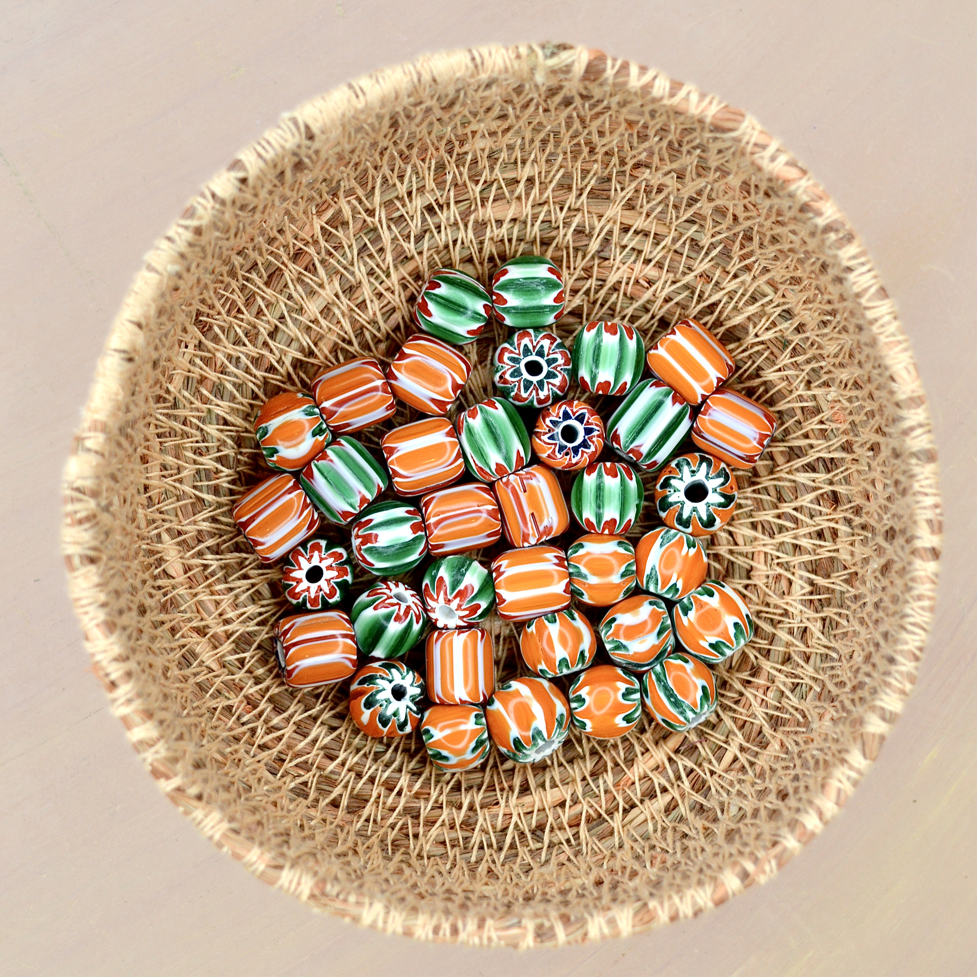 Nepalees Lampwork Kraal Chevron Oranje (1x)
