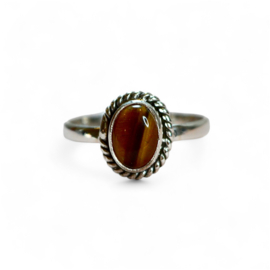 Braided Oval Tiger Eye Ring Sterling Silver