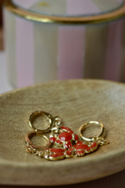 Crab Oorbel Rood - Gold Plated
