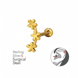 Triple Flower Piercing Gold Vermeil