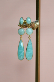 Amazoniet Indira Oorbellen - Gold Plated