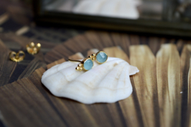 Blue Chalcedone 3-Dots Studs Gold Vermeil