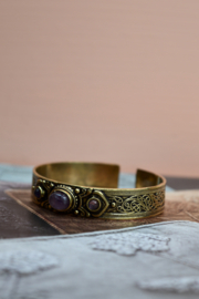 Amethist Boho 3-Stone Bangle - Brass