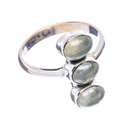 Prehnite 3-Stones Ring / Sterling Silver 18.25