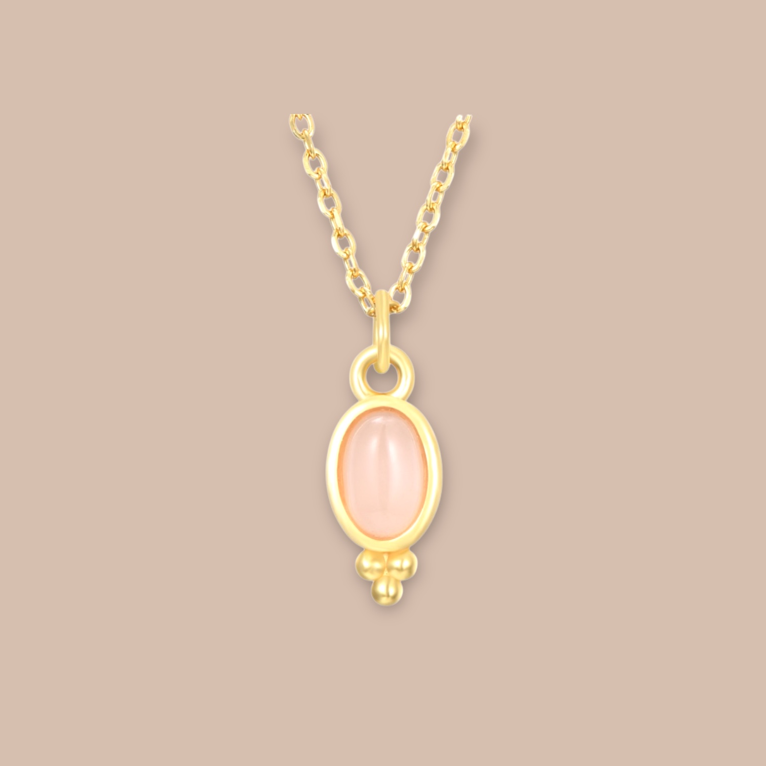 Oval 3-Dots Rose Quartz Necklace Gold Vermeil