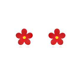 Red Flower Studs Gold Vermeil