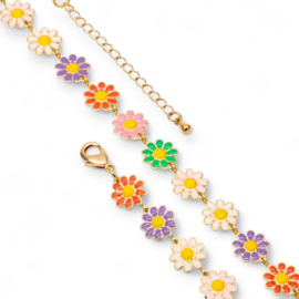 Multi Color Daisy Charm Necklace Gold Plated
