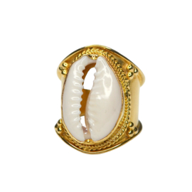 Tribal Cowrie Shell Ring Gold Vermeil 16.75