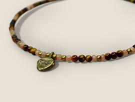 Tigereye, Rosequartz & Brass Necklace