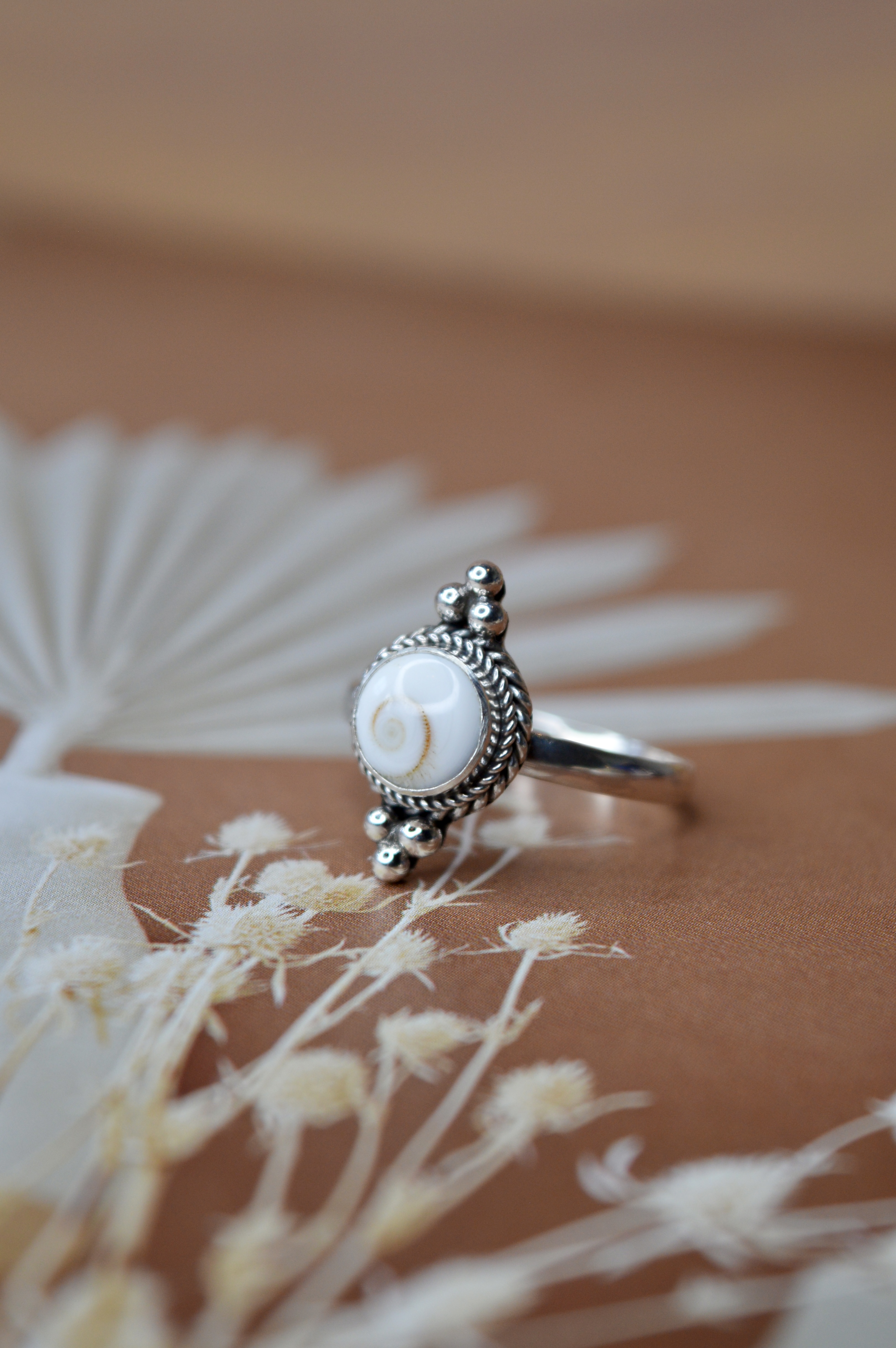 Double Dotted Shiva Shell Ring Sterling Silver