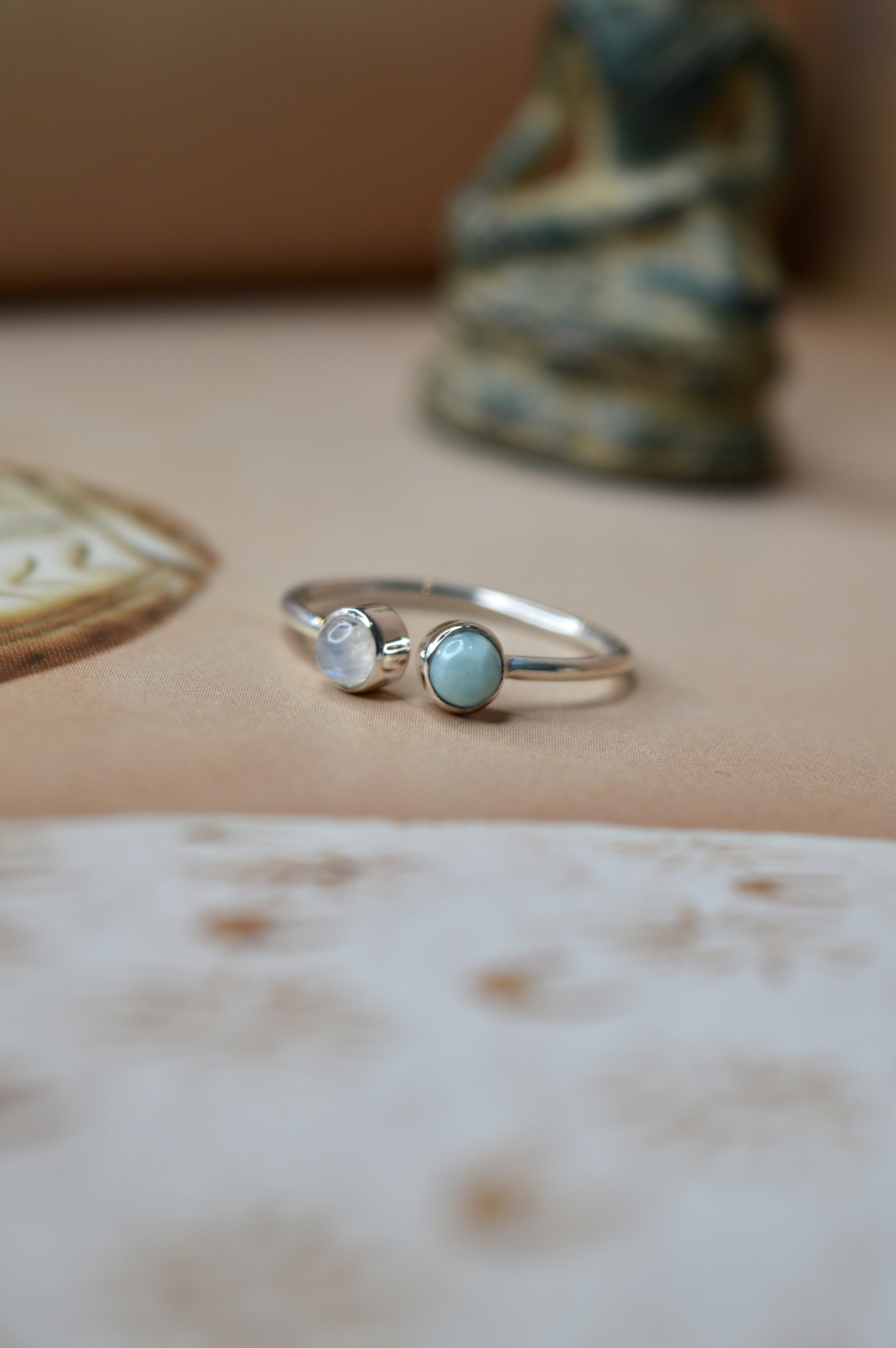 2-Stone Ring Larimar & Moonstone Sterling Silver