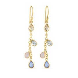 Mix Gems Chain Earrings Gold Vermeil