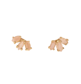 Peach Moonstone Three Stones Leaf Gold Vermeil Earstuds / Muja Juma Oorstekers