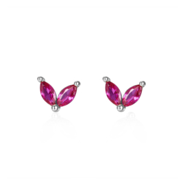 Ruby Zirconia Flower Studs Sterling Silver Oorstekers