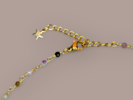 Gemstone & Swallow Charm Necklace Gold Plated
