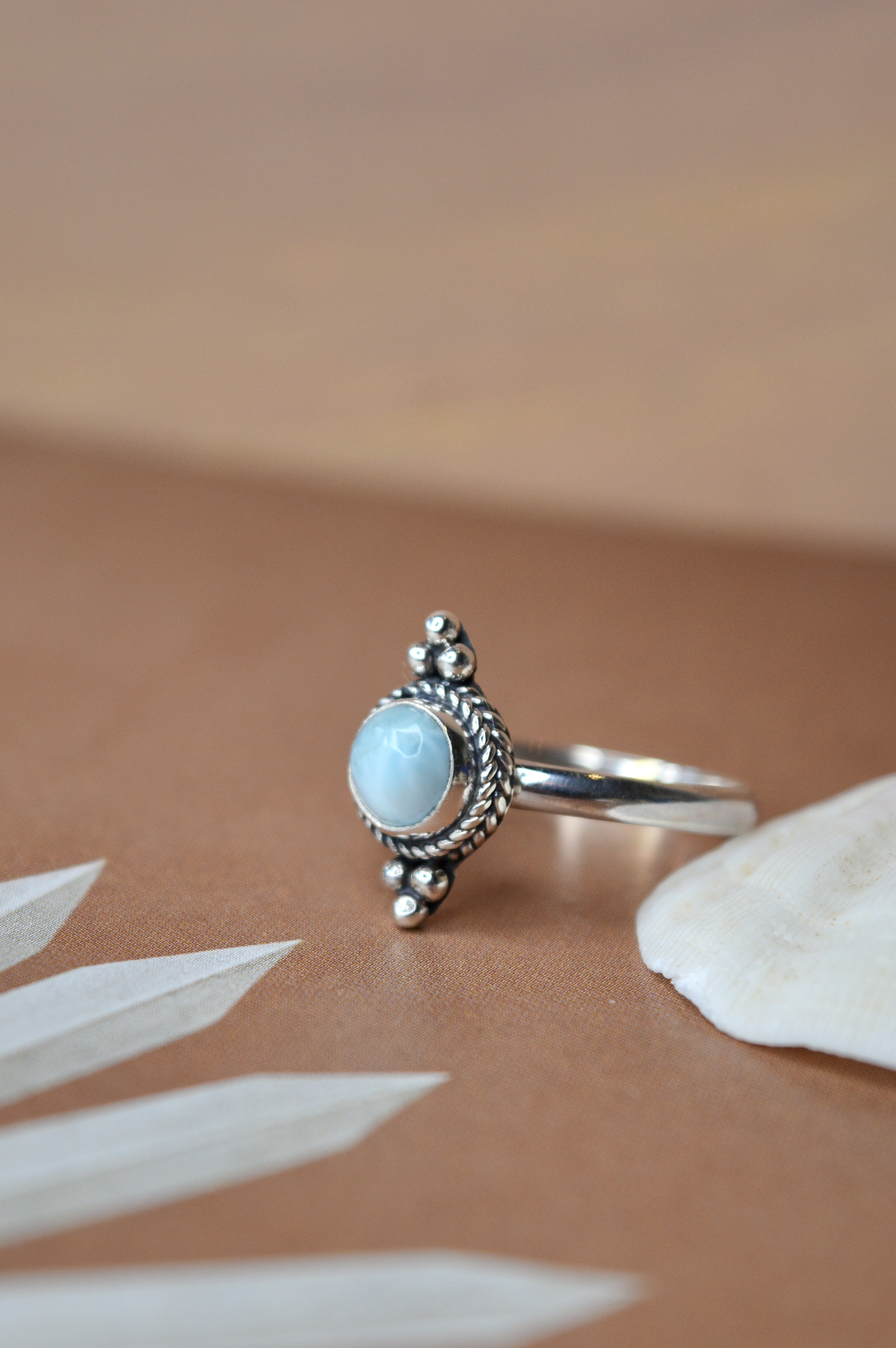Double Dotted Larimar Ring Sterling Silver
