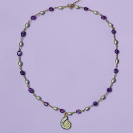 Parel en Amethist Amaya Ketting - Gold Plated