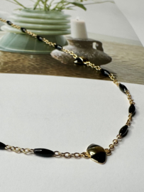 Black Marquise Enamel Necklace Gold Vermeil