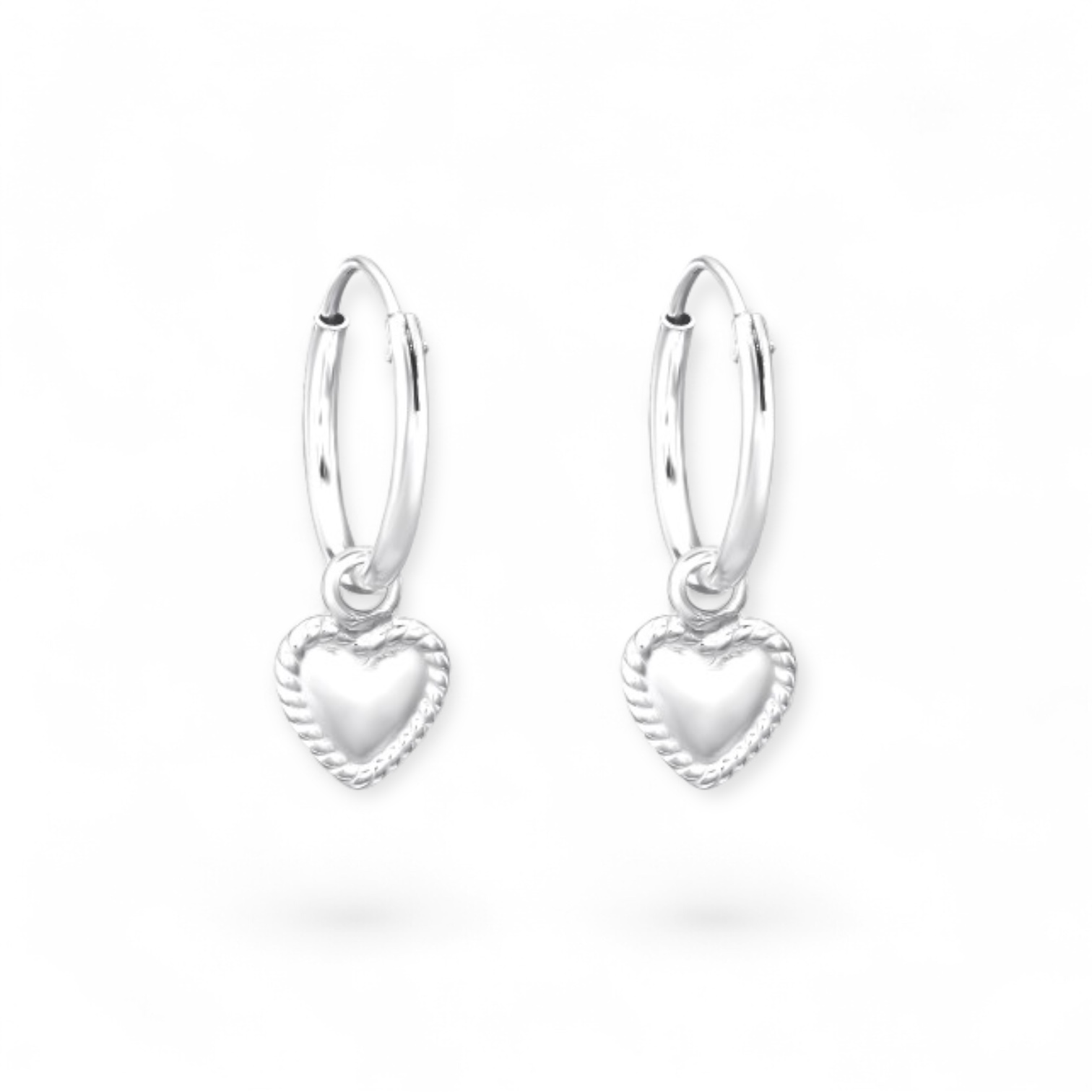 Hanging Heart Hoops Sterling Silver