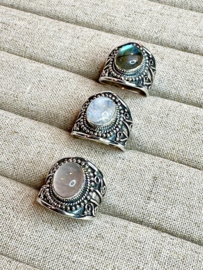 Tribal Oval Labradorite Ring Sterling Silver