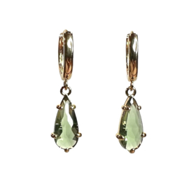 Moss Green Glass Earrings Gold Plated 