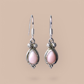 Pink Opal Earrings Sterling Silver