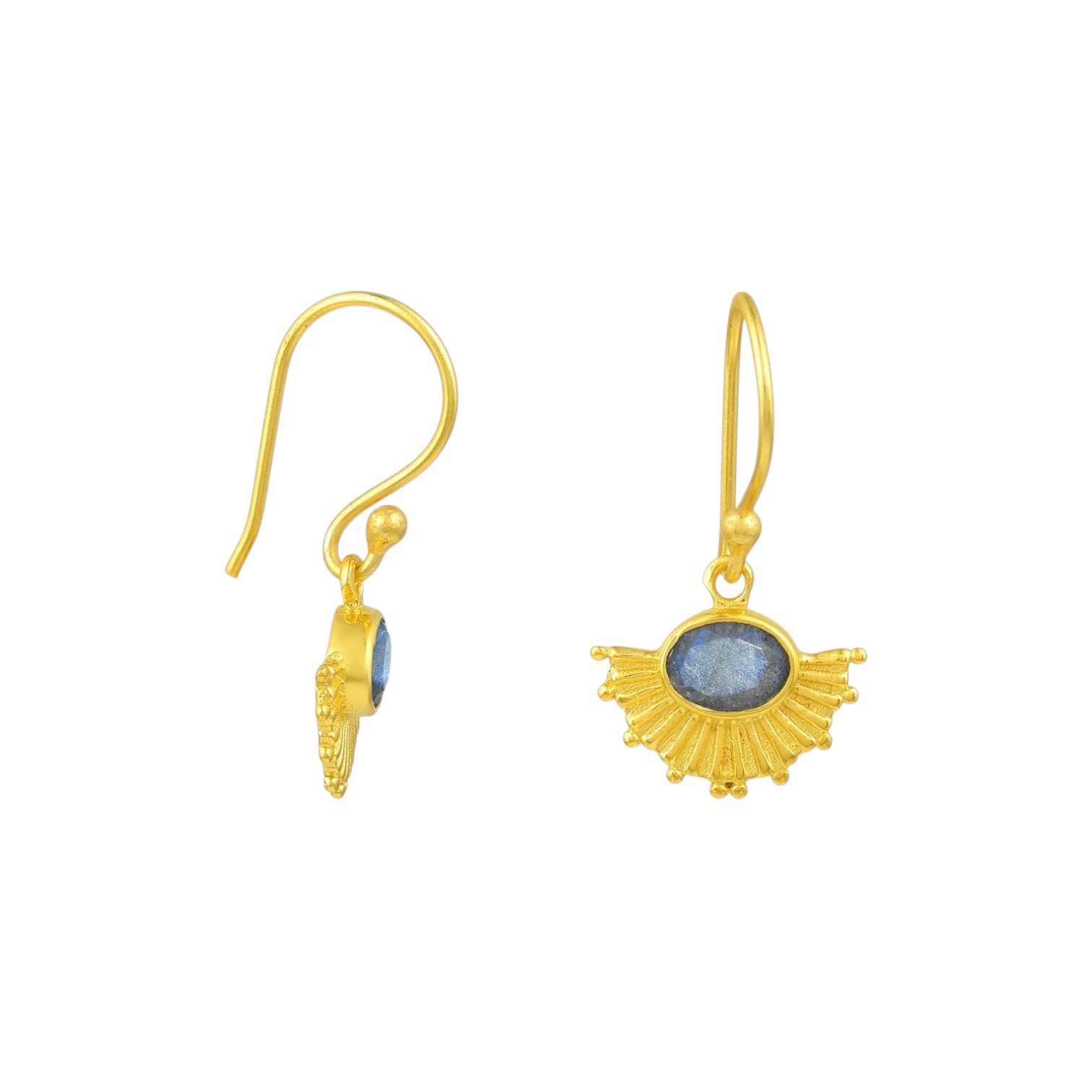 Labradorite Fan Earrings Gold Plated