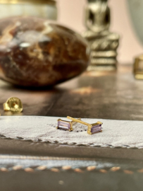 Retangle Amethist Zircon Gold Vermeil Studs