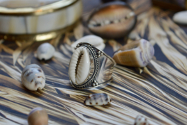 Tribal Cowrie Shell Ring Sterling Silver