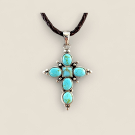 Turquoise Cross Necklace Sterling Silver