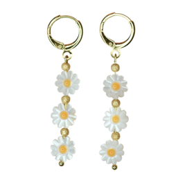 Triple Daisy Schelp oorbellen - Gold Plated