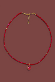 Robijn en Roze Toermalijn Ketting - Gold Vermeil