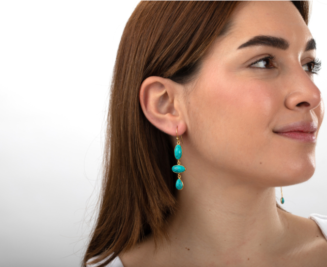 Madurai Long Rose Quartz Earrings Gold Vermeil