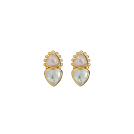 Prenite And Rose Quartz Two Stones Gold Vermeil Earstuds / Muja Juma Oorstekers