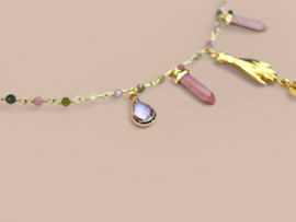 Gemstone & Hand Charm Necklace Gold Plated