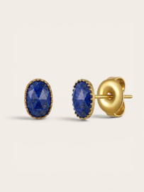 Lapis Lazuli Luna Oorstekers - Stainless Steel Goud