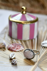 Dotted Oval Rose Quartz Ring / Sterling Silver