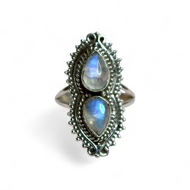 Rainbow Moonstone 2-Stone Ring Sterling Silver