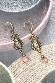 Brass Beetle Earrings Pink
