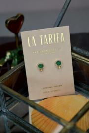 Green Onyx 3-Dots Studs Gold Vermeil