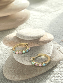 Pastel Multi Stone Hoops Gold Vermeil / Oorbellen