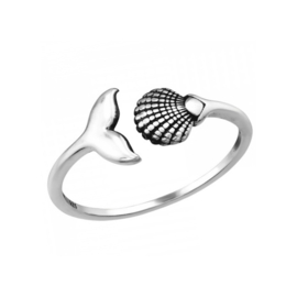 Whale Tail & Shell Ring Sterling Silver