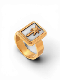 Parelmoer Goa Palm Ring - Stainless Steel Gold Plated