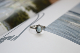 Dotted Oval Larimar Ring Sterling Silver