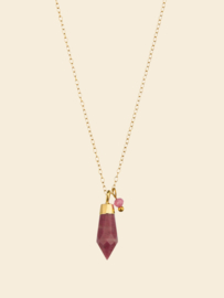 Rhodoniet Punt Lange Ketting – Stainless Steel Goud